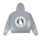 Sun Fade Frayed Raw Edge Fleece Zip Hoodie
